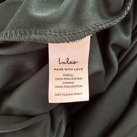 NWT Lulus Heavenly Hues Forest Green Maxi Dress (L) Plunging Georgette Gown - Picture 8 of 13